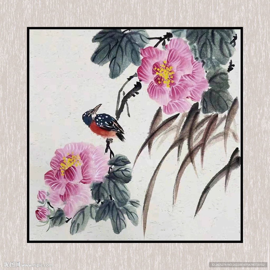国画芙蓉花斗方