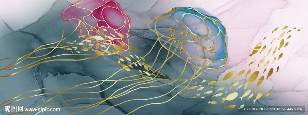 轻奢装饰画 金鱼 水母