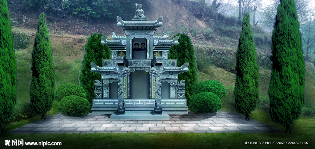 农村三层老人墓地坟墓墓碑墓塔