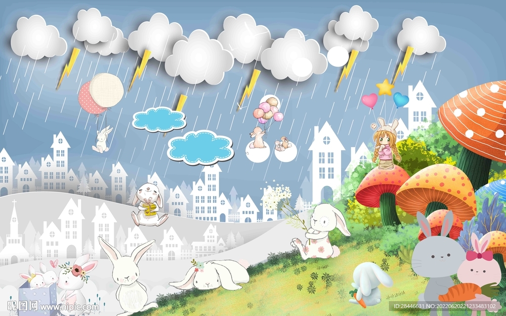 卡通儿童房背景墙