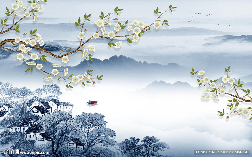 花鸟中式意境山水 Tif分层