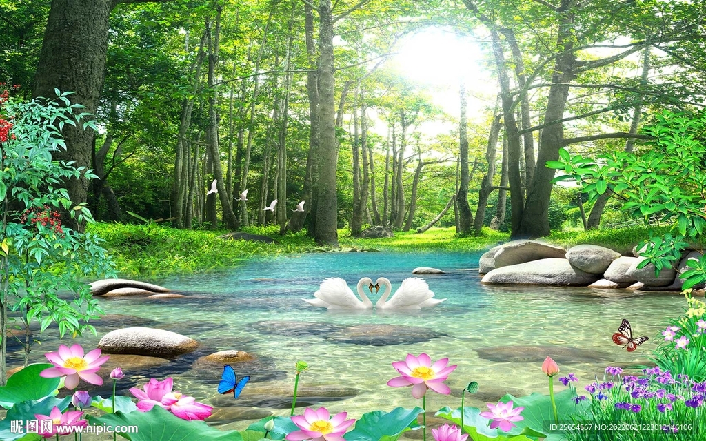 树林流水背景墙