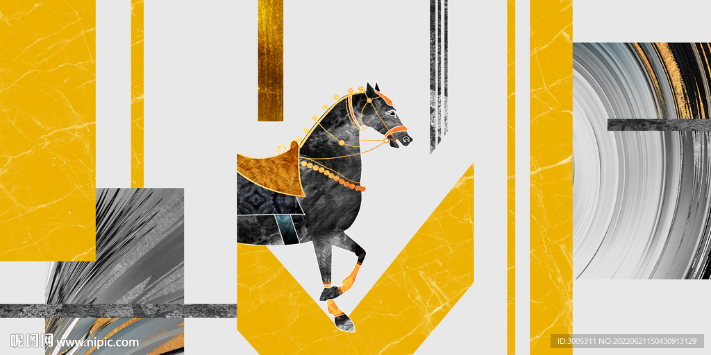 轻奢装饰画 马 大理石纹