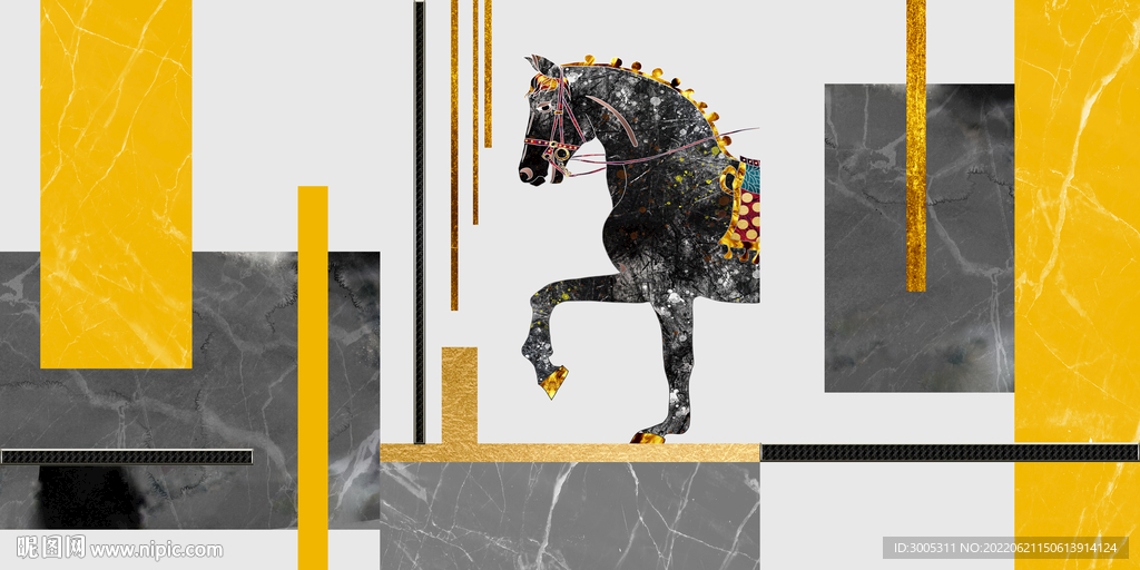 轻奢装饰画 马 大理石纹