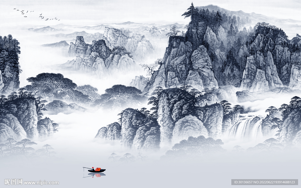 国画 中式山水背景 Tif分层