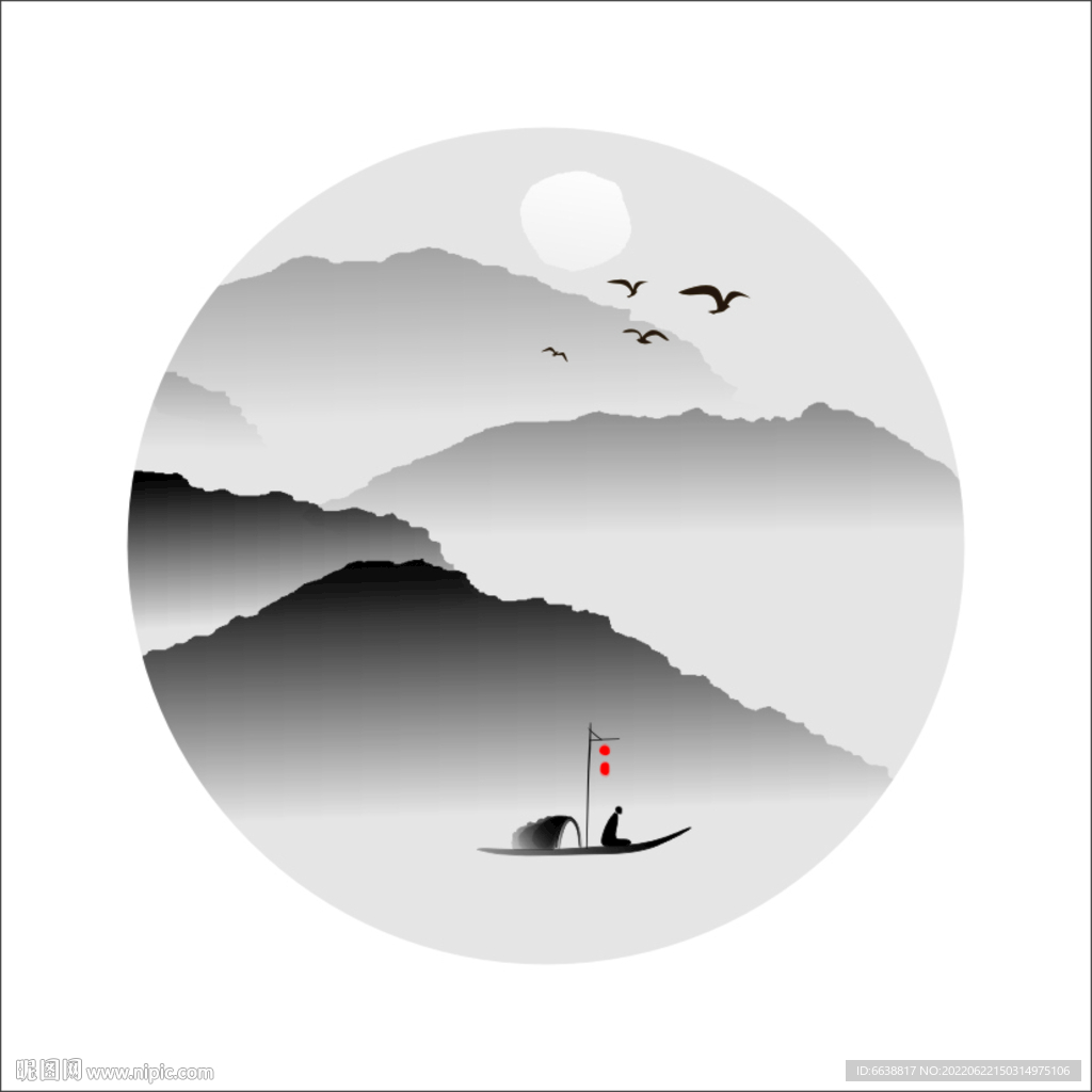 禅意山水水墨画 中国风cdr