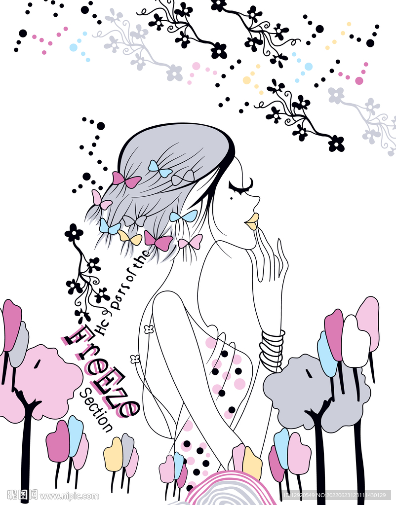 数码女人抽象花卉
