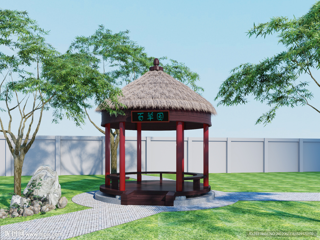 中式茅草亭