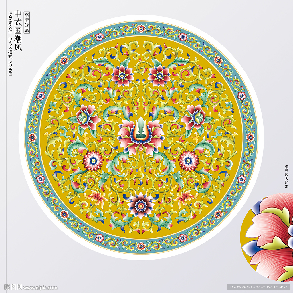 粉彩黄地花卉纹盘