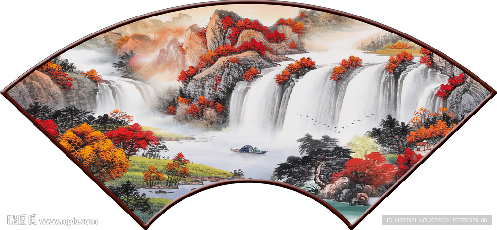 扇形鸿运当头山水画