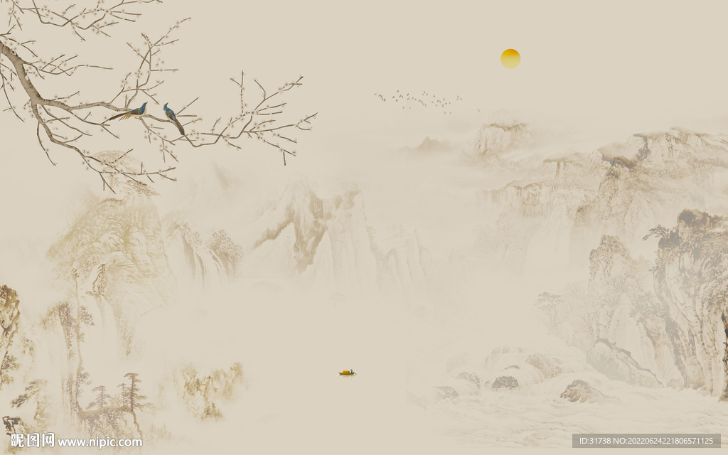 中式山水背景墙