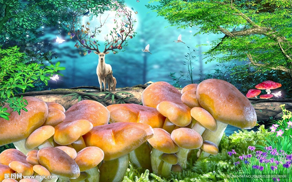树林蘑菇背景墙