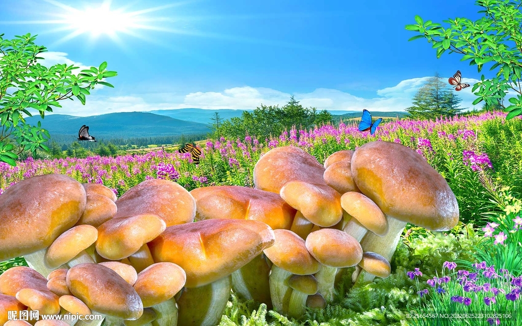 蘑菇风景背景墙