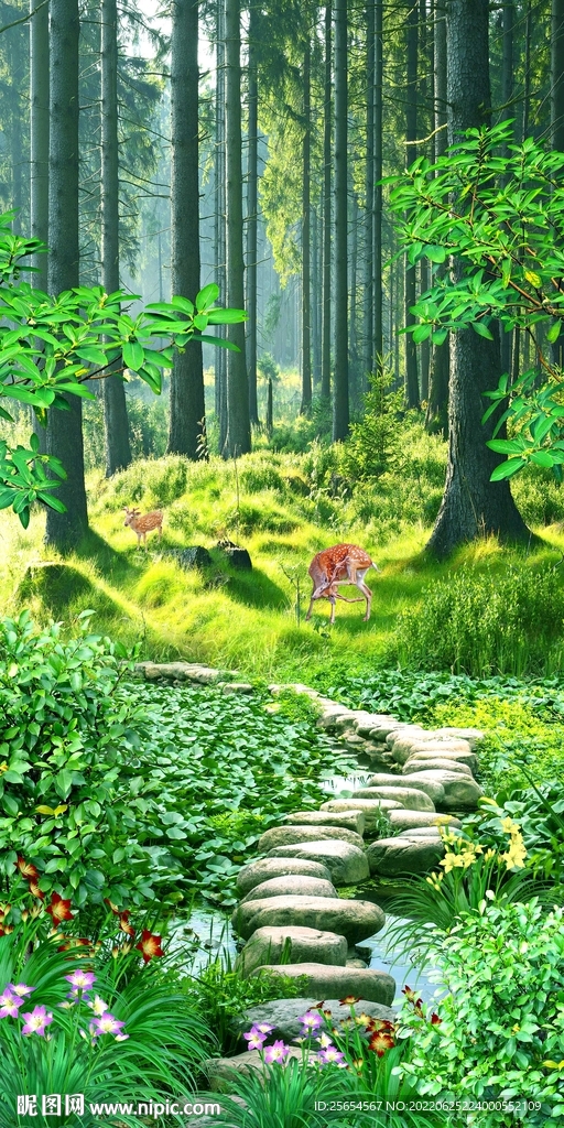 树林流水玄关壁画