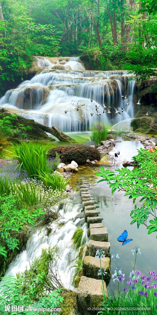 流水瀑布树林玄关