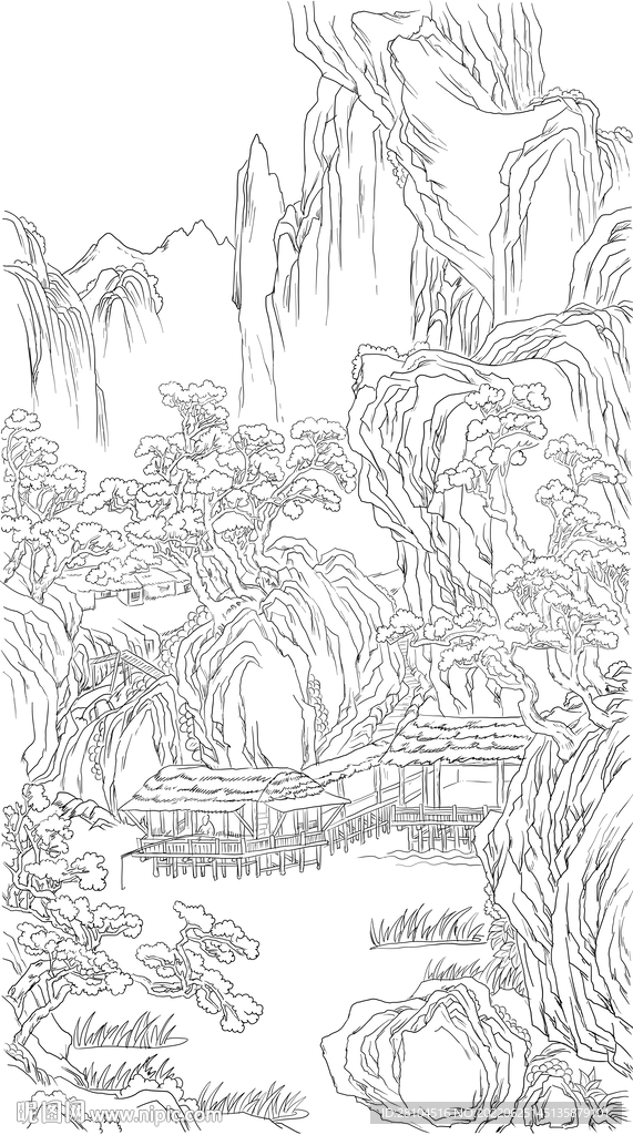 山水线描图