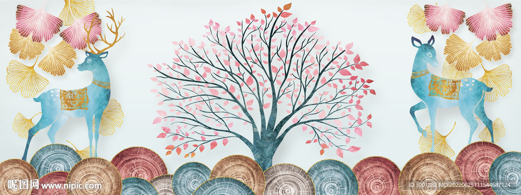 装饰画 麋鹿 杏叶