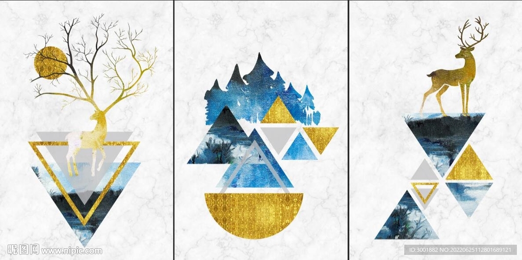 装饰画 麋鹿 三联画