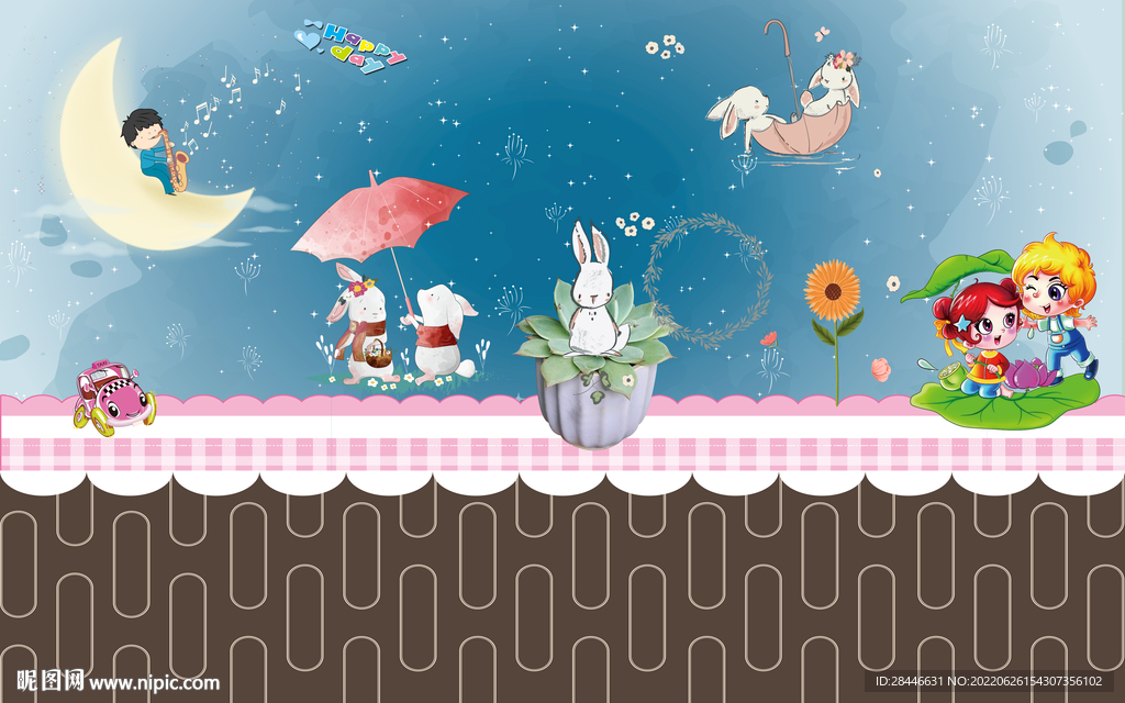 卡通儿童房背景墙