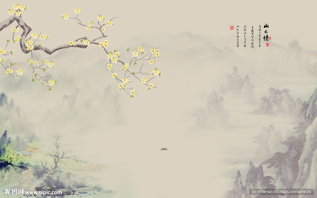 新中式花鸟画背景墙
