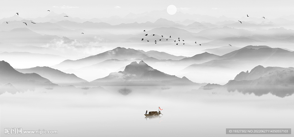 烟雨江南山水背景墙