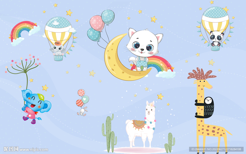 卡通动物儿童房背景墙