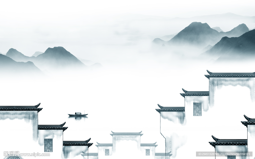 徽派 客厅中式山水 Tif分层