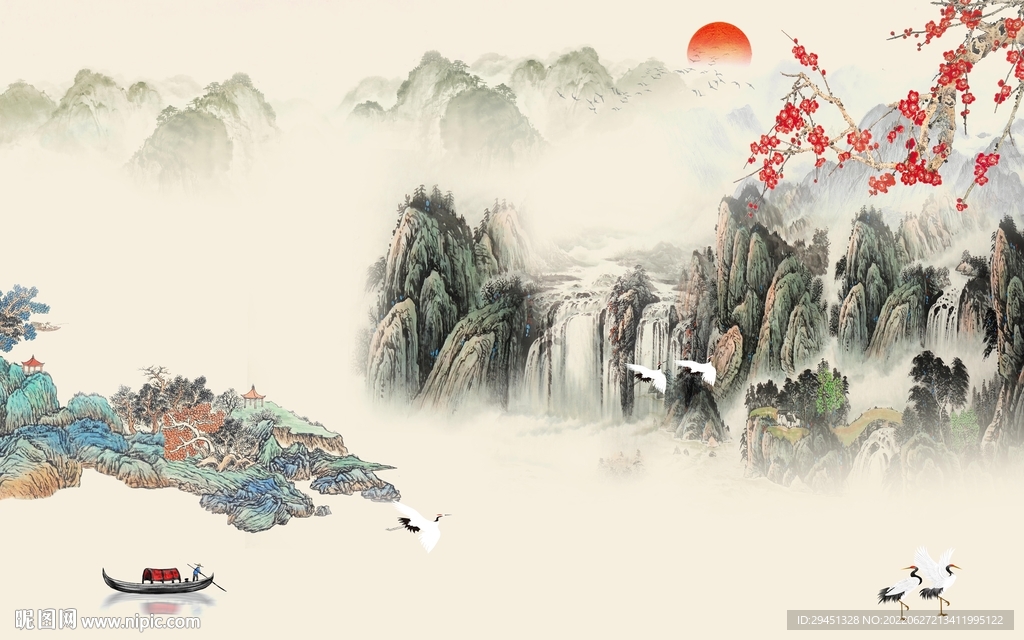 古风 客厅中式山水 Tif分层