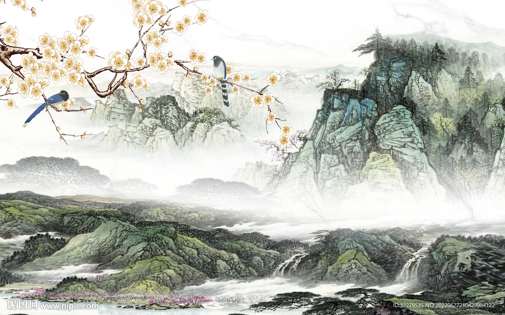 新中式高清客厅山水 TIf分层