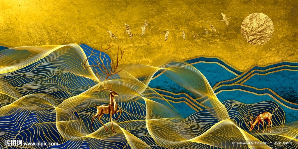 抽象金色三联画