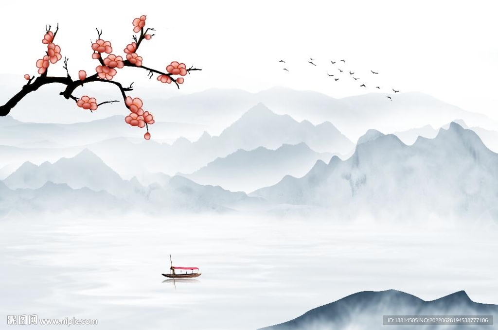 梅花山水背景墙