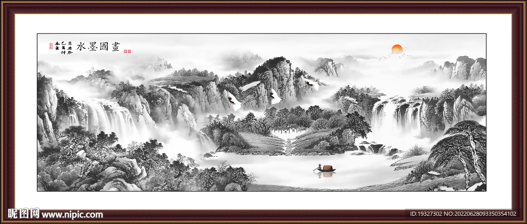中国风山水画灰色图