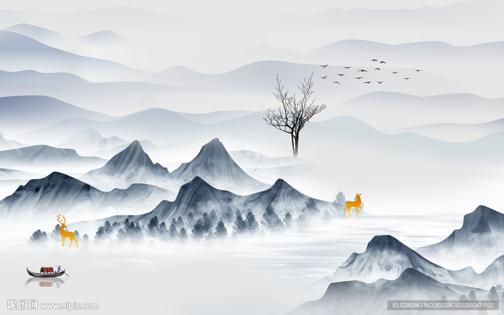 中式客厅新款山水 TIf分层