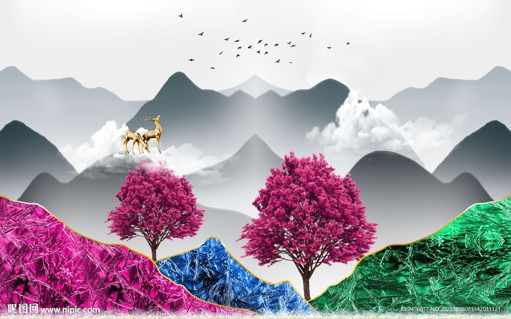 水墨中式山脉背景墙
