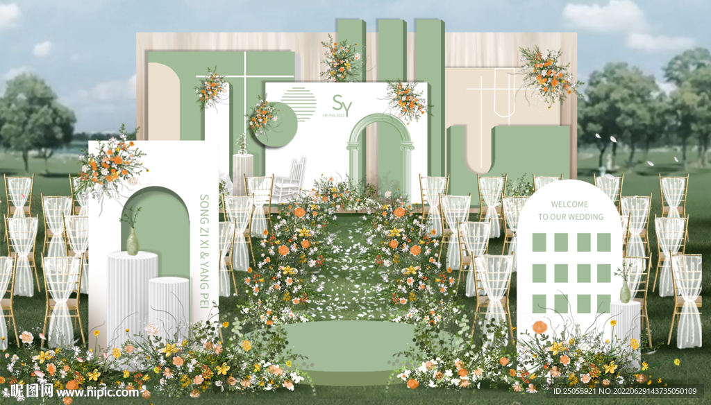 牛油果白绿色婚礼