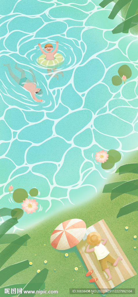 夏天儿童游泳玩耍插画海报