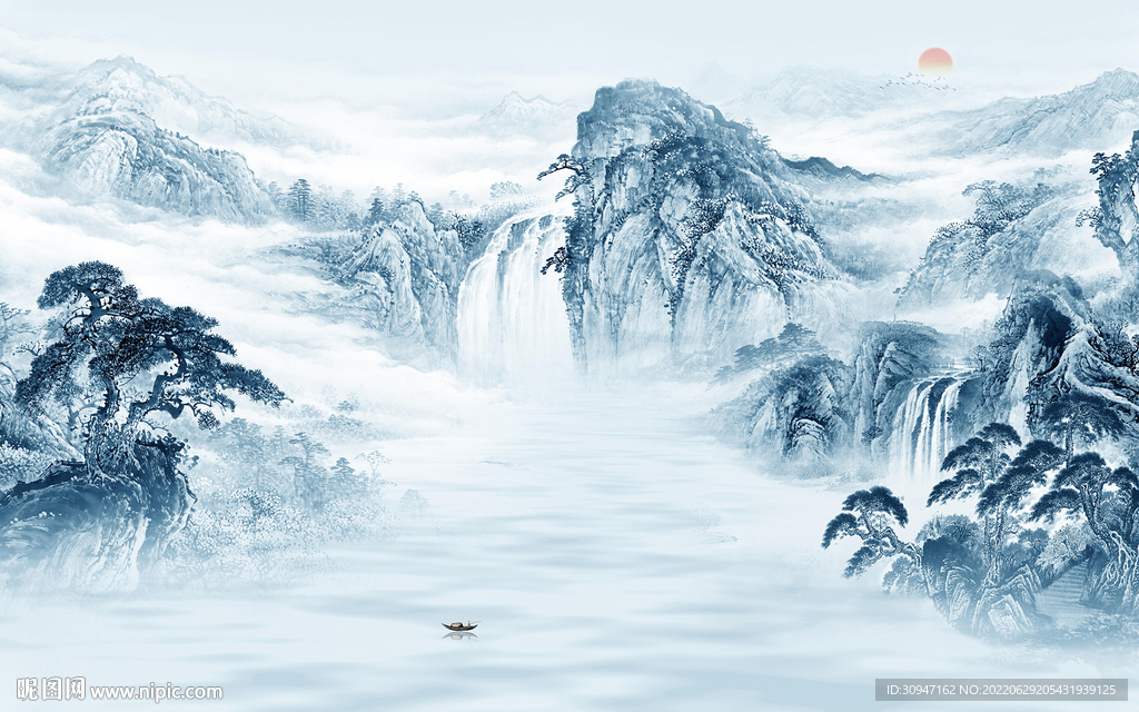 中国风客厅风景山水 TIf分层