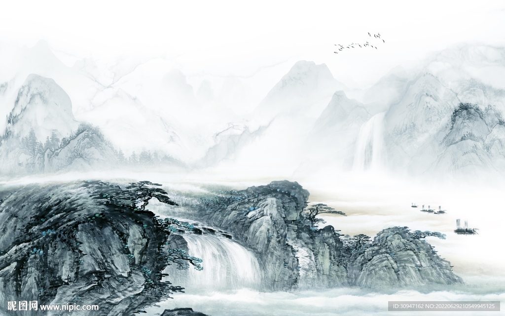 高档客厅风景山水 TIf分层