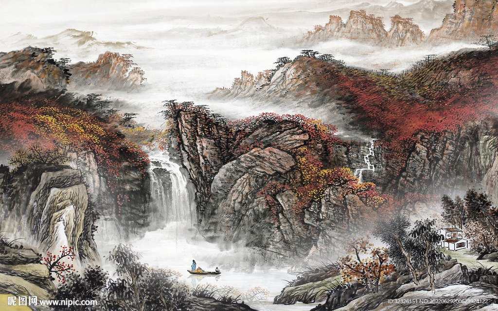 国画电视背景山水 tif分层