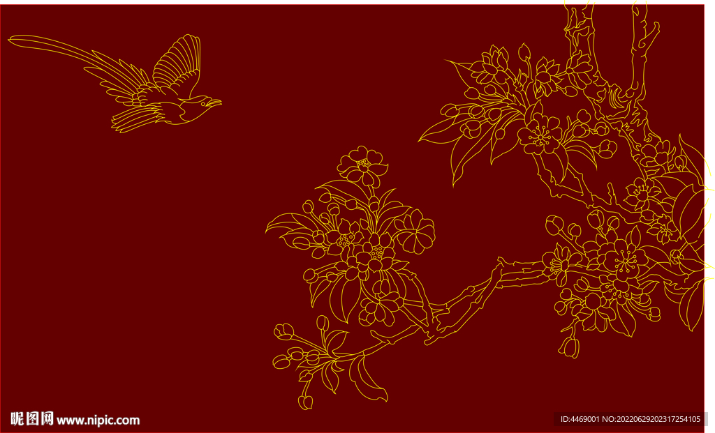 喜鹊背景墙桃花玉兰花花卉图