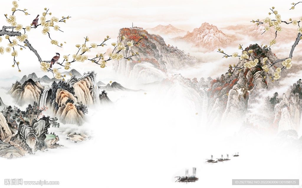 国画 简约现代山水 Tif分层