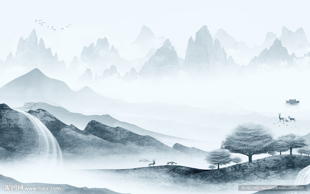 高档简约现代山水 Tif分层