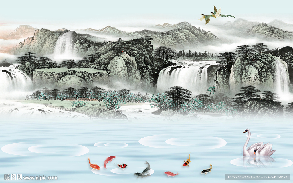 高清 简约现代山水 Tif分层