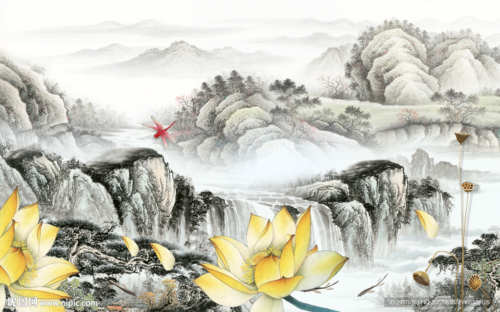 背景墙客厅大气山水 TIf分层