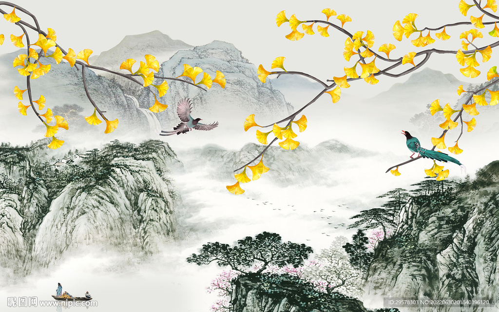 银杏客厅大气山水 TIf分层