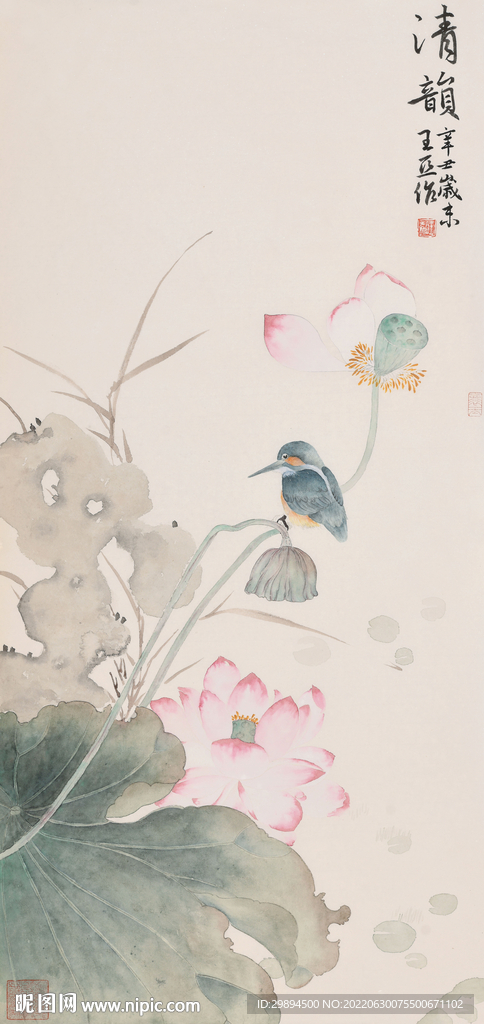 古典荷花中式水墨装饰画