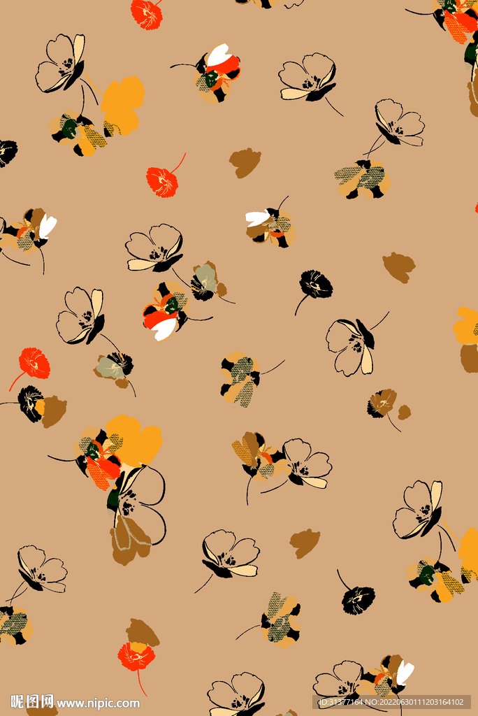 线描小件碎花图案