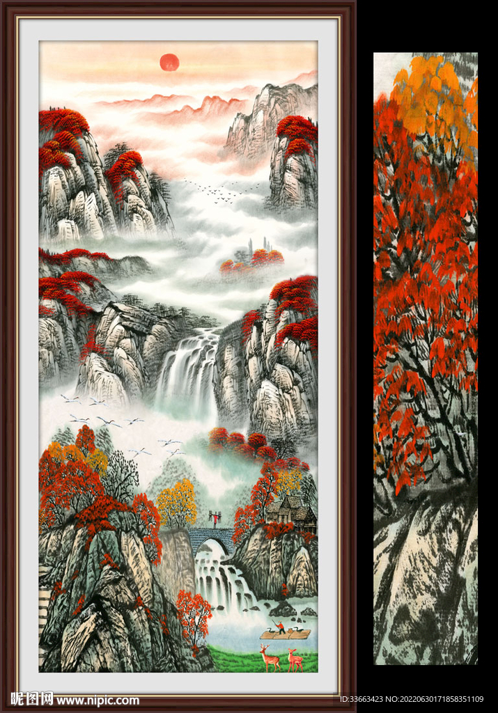 万山红遍国画山水玄关画
