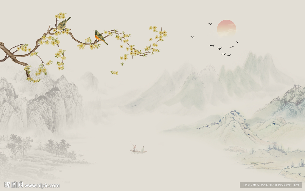 新中式花鸟画背景墙