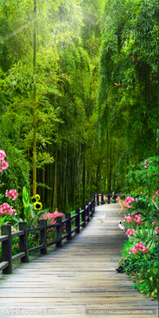 竹林小溪木栈道